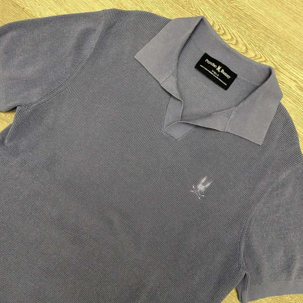 Psycho Bunny Polo Shirt Boys L 14-16 Blue Waffle Knit Cotton Logo Short Sleeve
